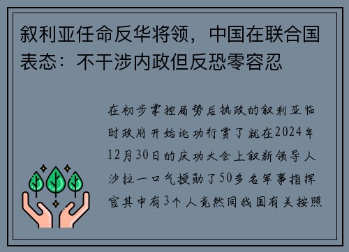 叙利亚任命反华将领，中国在联合国表态：不干涉内政但反恐零容忍
